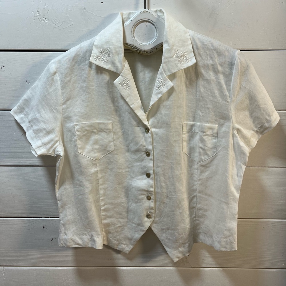 BEECHERS BROOK PETITES White Linen Blend Blouse Size M
